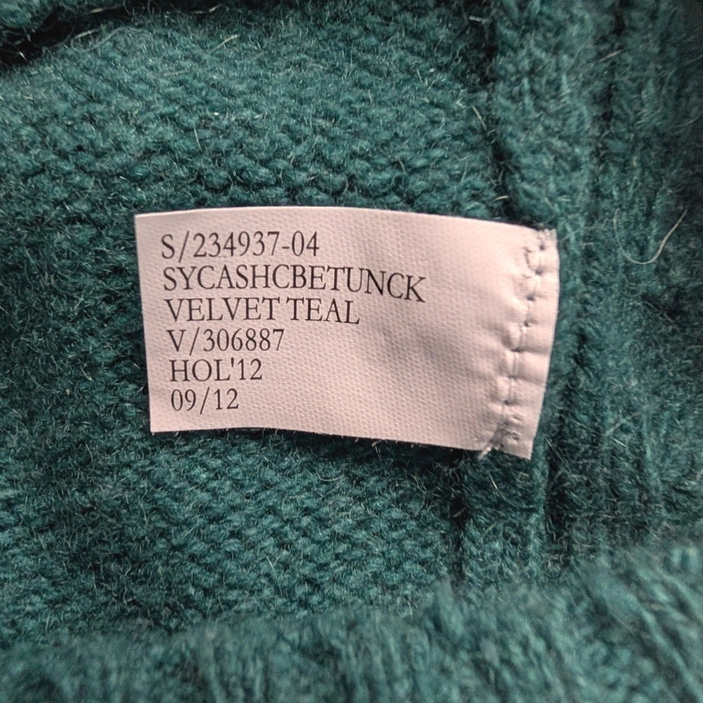 Banana Republic Cashmere Sweater Womens S Green Cable Knit Turtleneck Button - Picture 6 of 9